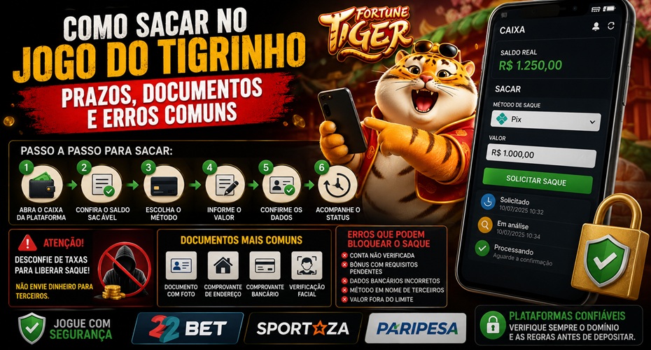 Como sacar no Jogo do Tigrinho com documentos, prazos e erros que bloqueiam o saque